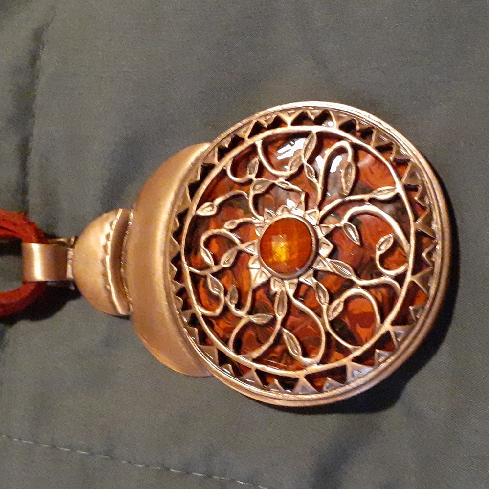 Copper Aztec Necklace with four string suede necklace. Adjustable (burnt orange)